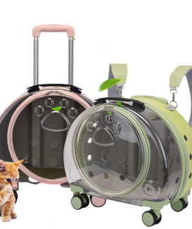 Transparent Pet Dog Cat Backpack With Wheels Breathable Trolley Pet Carrier Travel Box Cat Transport Carrier Airline Approved